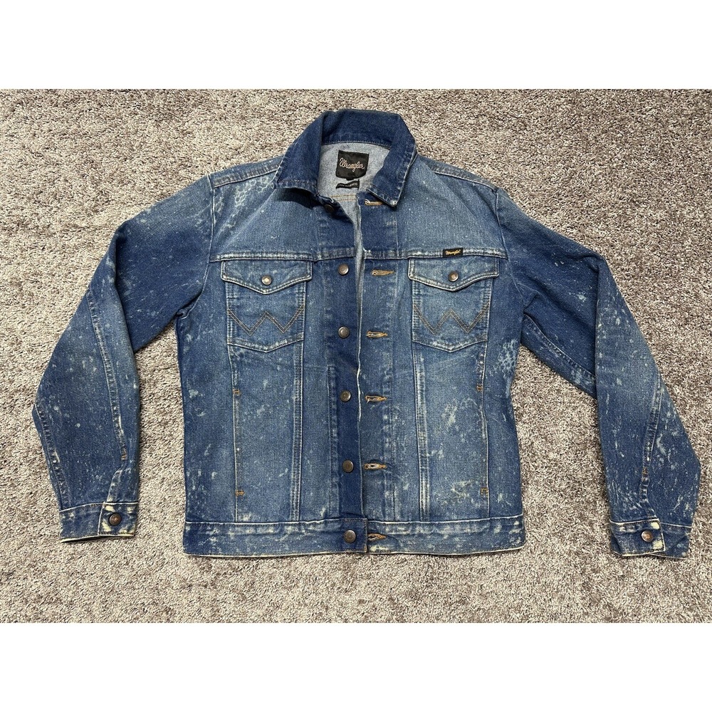 Wrangler Small Jean Jacket Denim Trucker Multi-Pocket‎ Western Cowboy Bleached